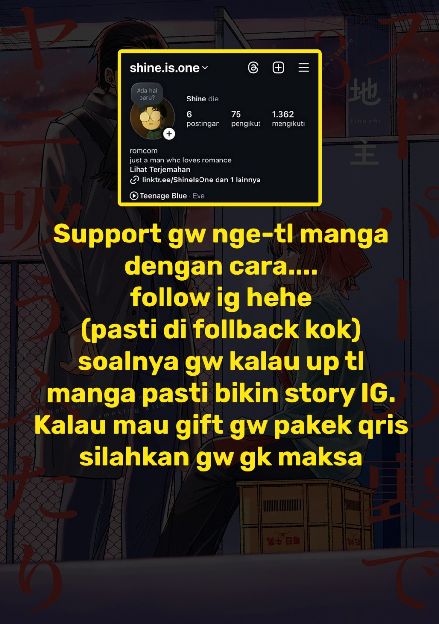 A Story About Smoking at the Back of the Supermarket (Super no Ura de Yani Suu Futari) Chapter 28.6 Bahasa Indonesia