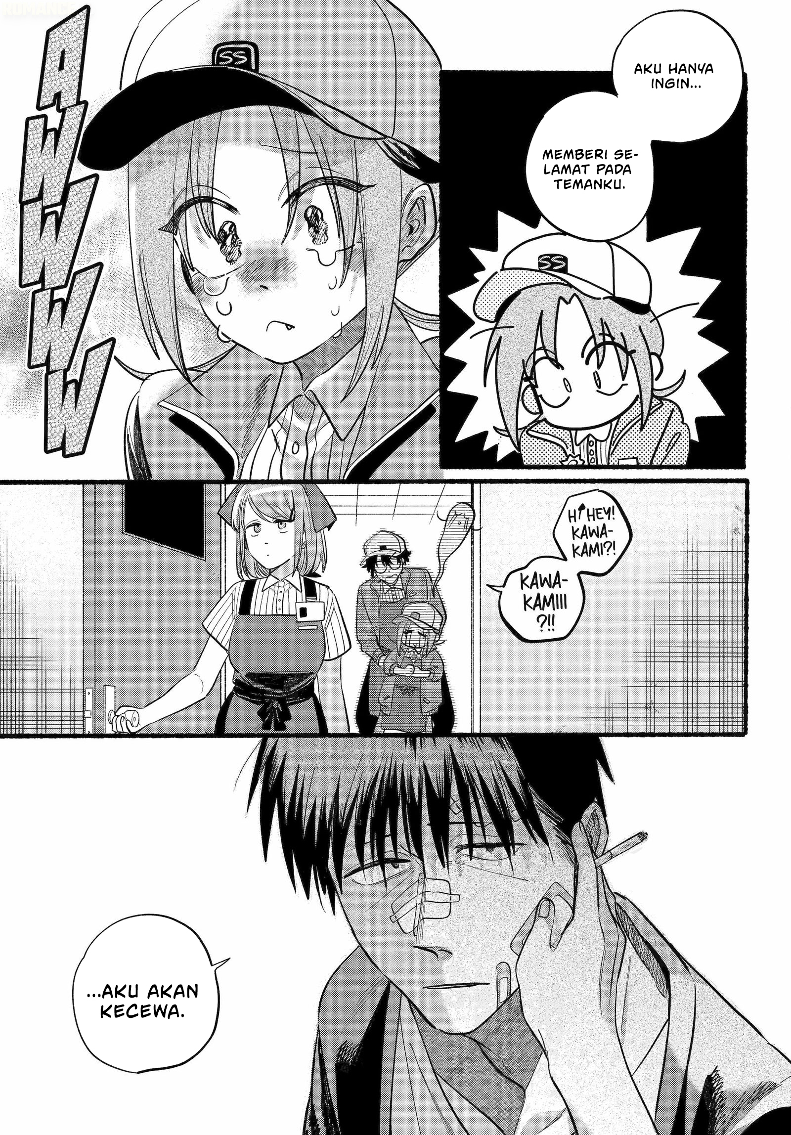 A Story About Smoking at the Back of the Supermarket (Super no Ura de Yani Suu Futari) Chapter 45 Bahasa Indonesia