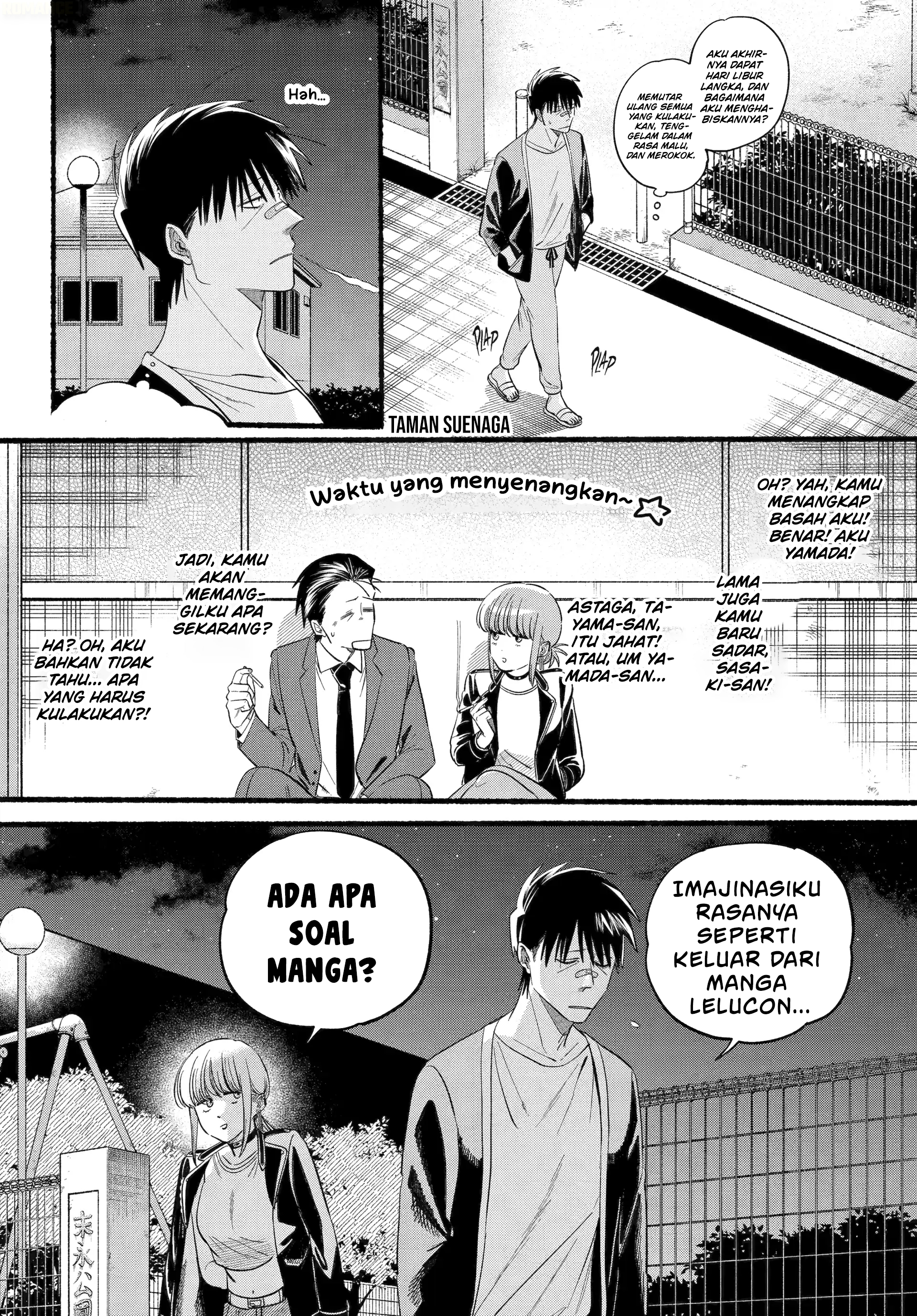 A Story About Smoking at the Back of the Supermarket (Super no Ura de Yani Suu Futari) Chapter 46 Bahasa Indonesia