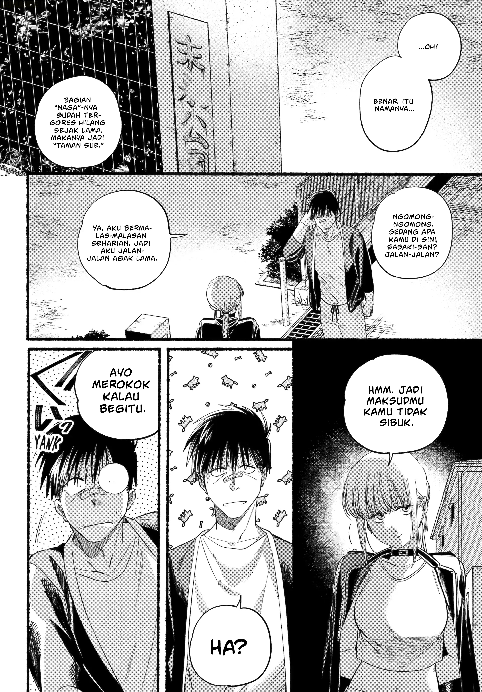 A Story About Smoking at the Back of the Supermarket (Super no Ura de Yani Suu Futari) Chapter 46 Bahasa Indonesia