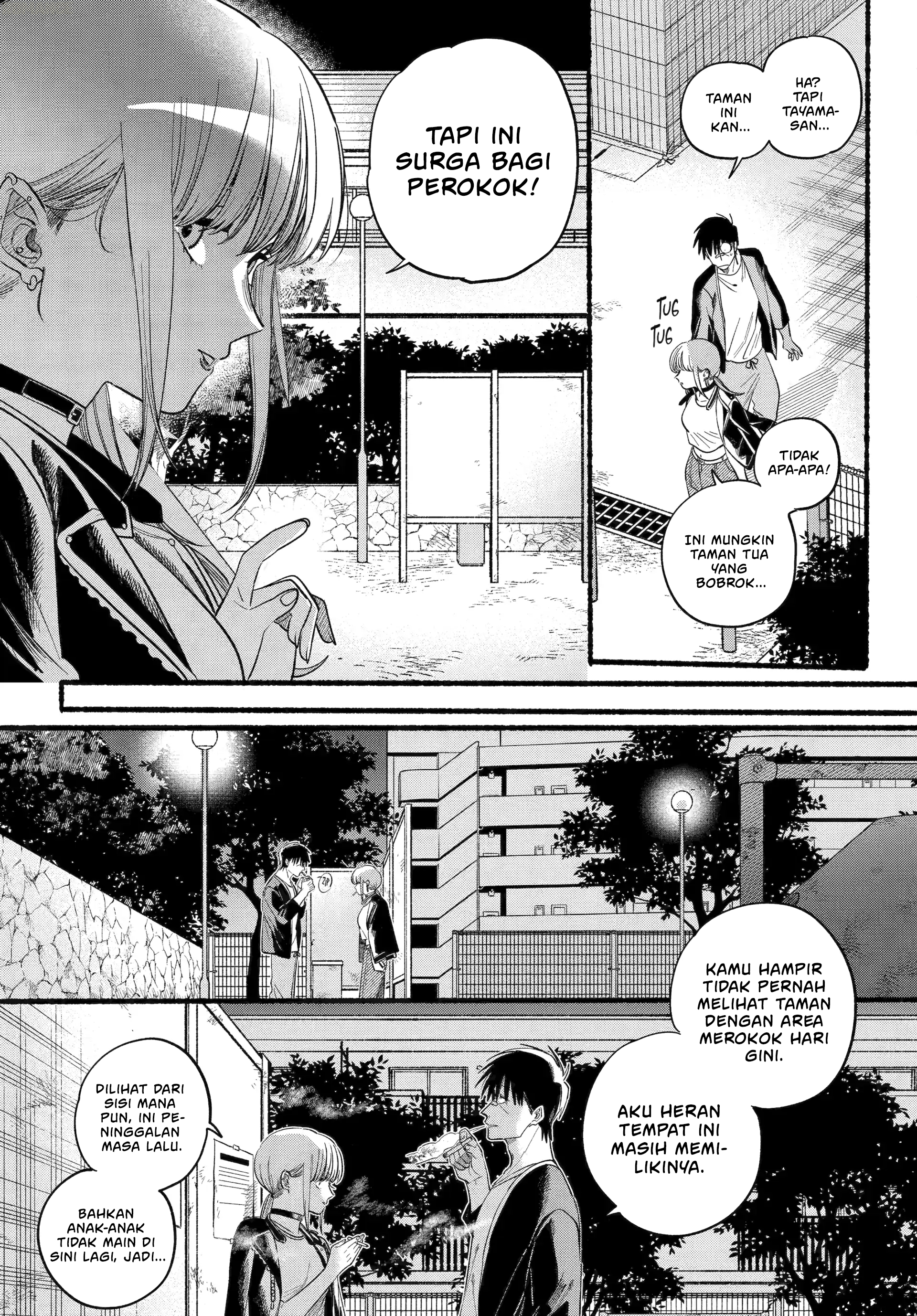 A Story About Smoking at the Back of the Supermarket (Super no Ura de Yani Suu Futari) Chapter 46 Bahasa Indonesia