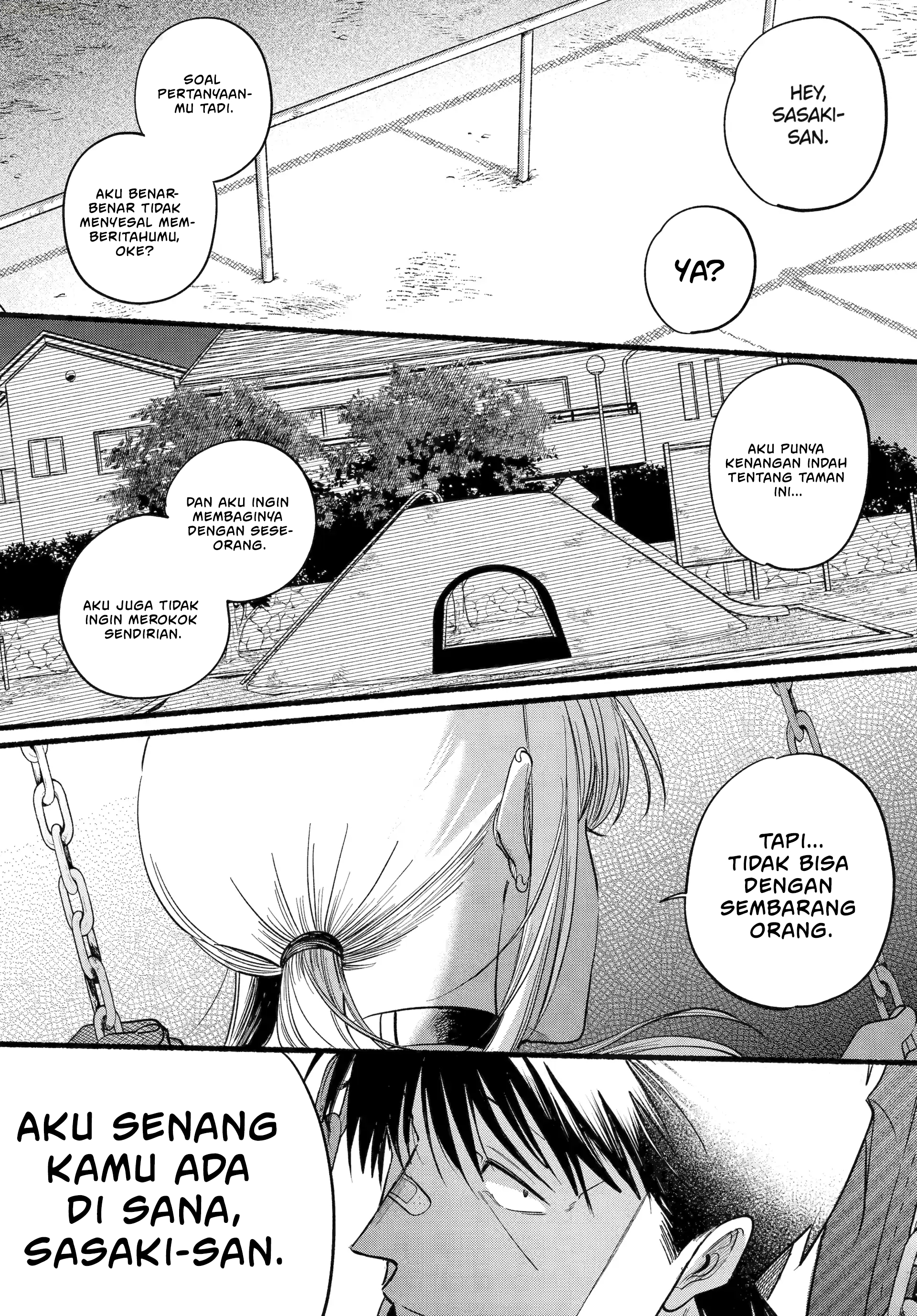 A Story About Smoking at the Back of the Supermarket (Super no Ura de Yani Suu Futari) Chapter 46 Bahasa Indonesia
