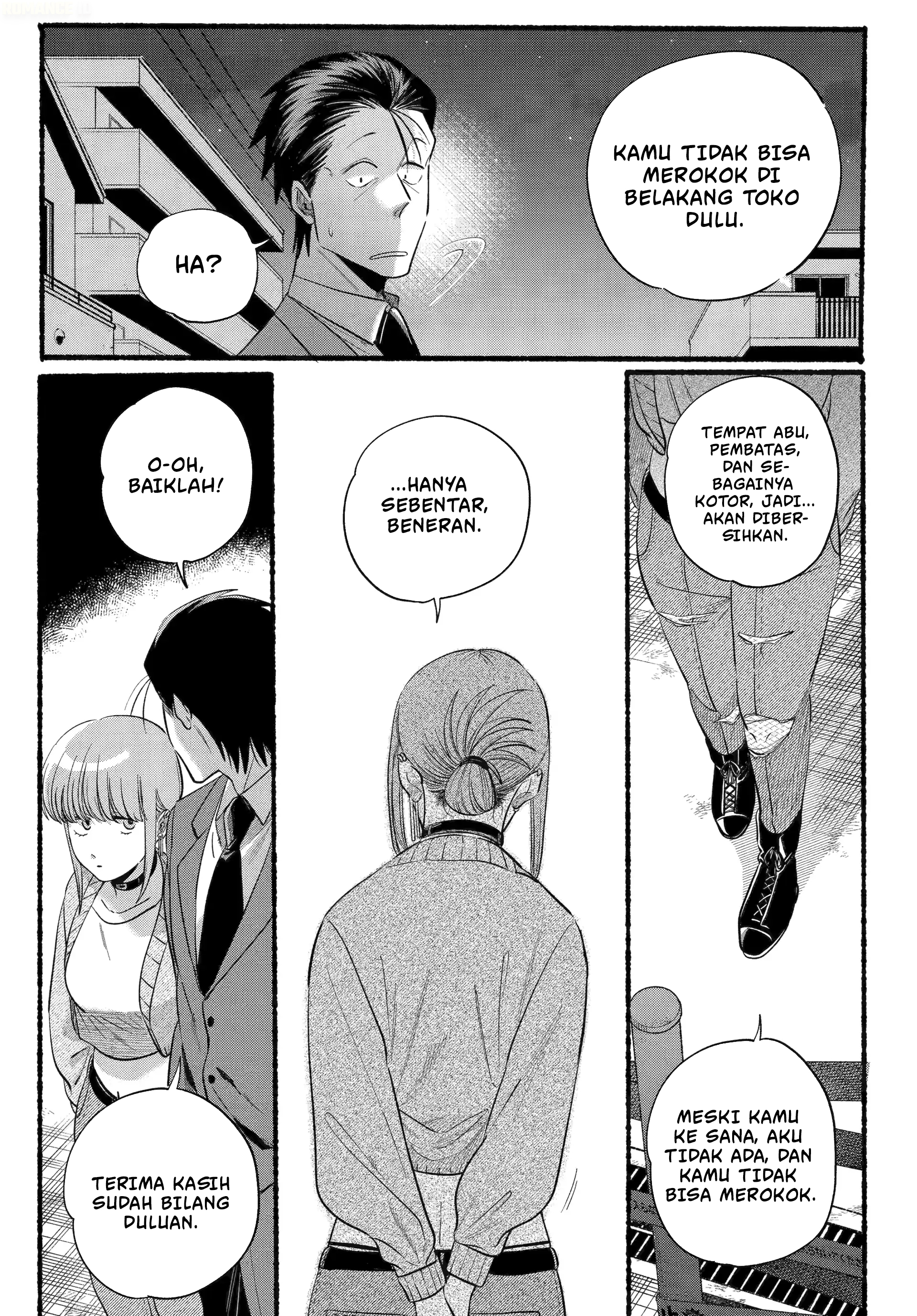 A Story About Smoking at the Back of the Supermarket (Super no Ura de Yani Suu Futari) Chapter 47 Bahasa Indonesia