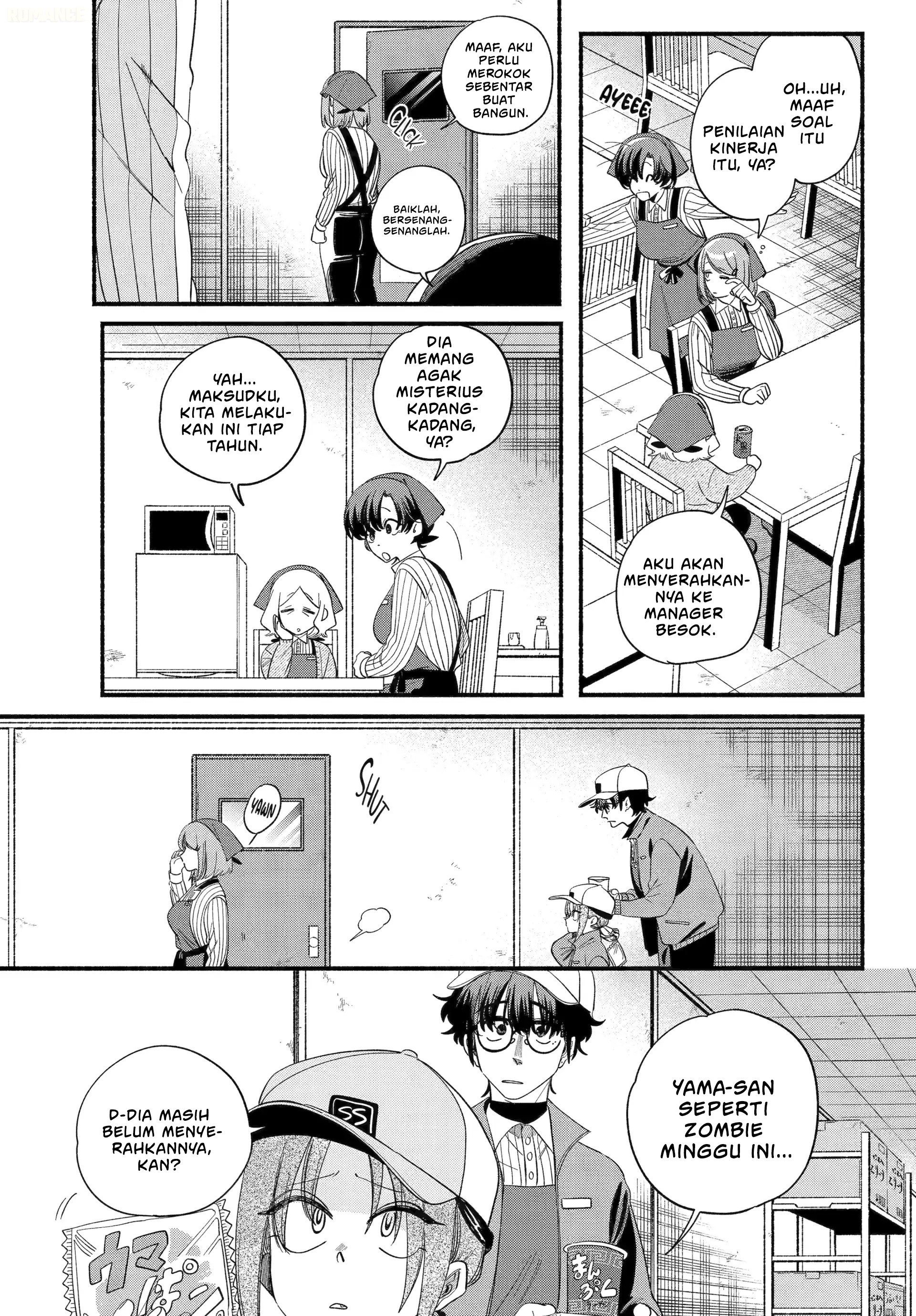 A Story About Smoking at the Back of the Supermarket (Super no Ura de Yani Suu Futari) Chapter 55 Bahasa Indonesia