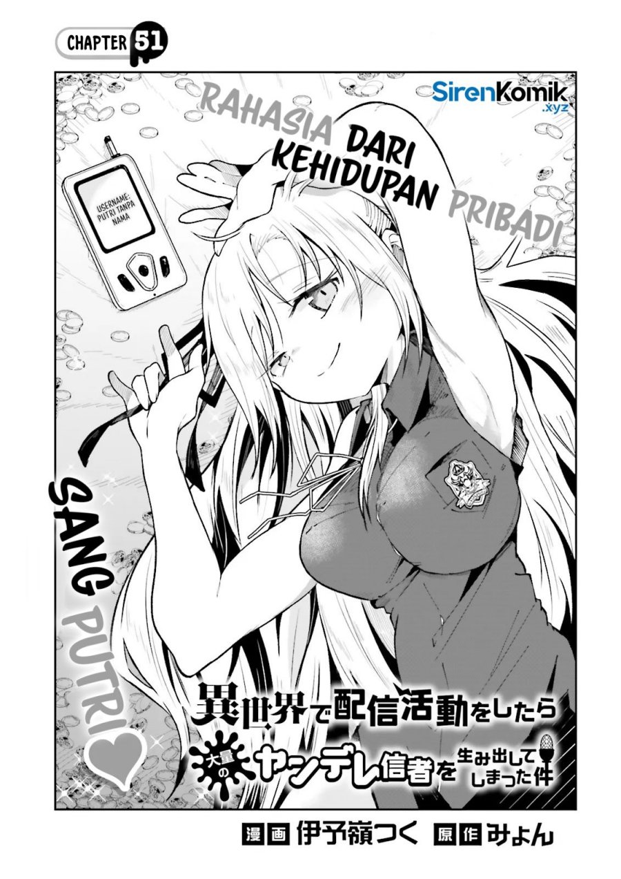 Isekai de Haishin Katsudou wo Shitara Tairyou no Yandere Shinja wo Umidashite Shimatta Ken Chapter 51 Bahasa Indonesia