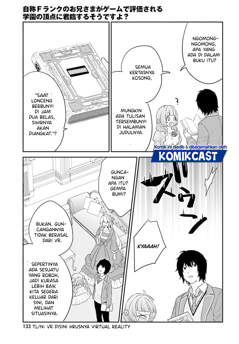 Jishou F-Rank no Oniisama ga Game de Hyouka sareru Gakuen no Chouten ni Kunrin suru Sou desu yo? Chapter 34 Bahasa Indonesia
