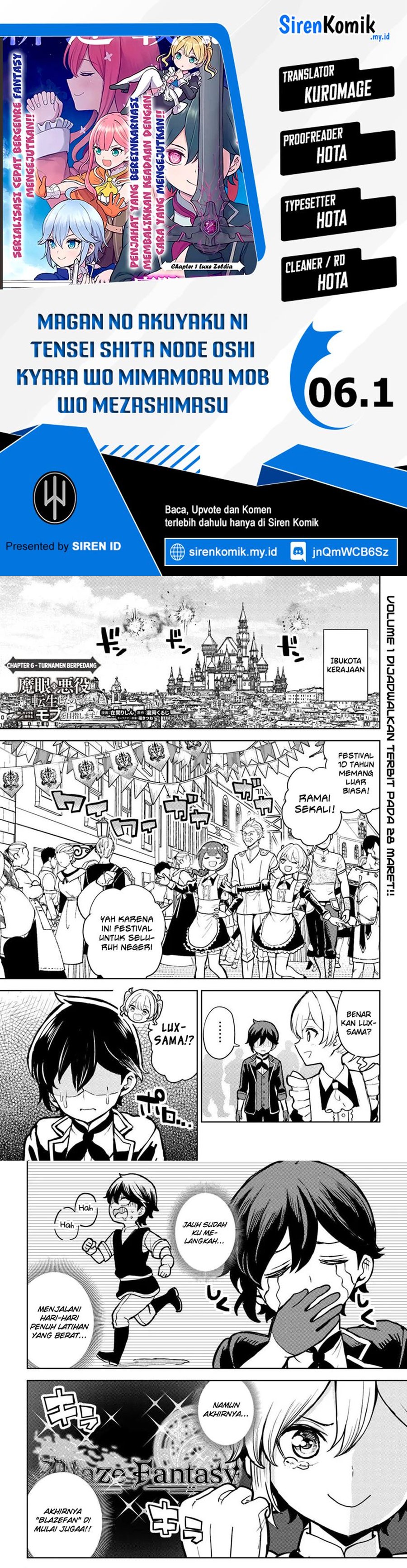 Magan no Akuyaku ni Tensei Shita no de Oshi Chara o Mimamoru Mob o Mezashimasu Chapter 06.1 Bahasa Indonesia