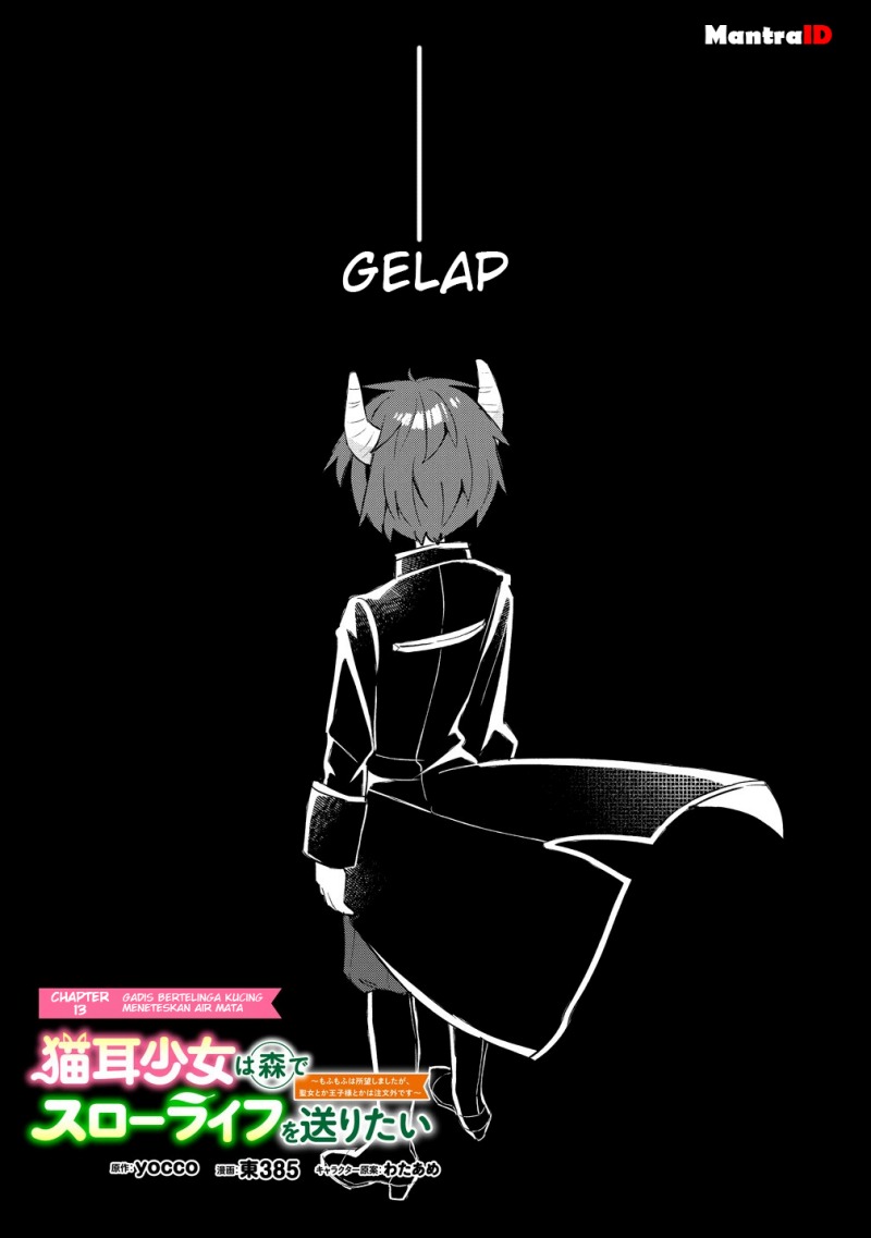 Nekomimi Shoujo wa Mori de Slow Life wo Okuritai: Mofumofu wa Shomou Shimashita ga, Seijo to ka Ouji-sama to ka wa Chuumongai desu Chapter 13.1 Bahasa Indonesia