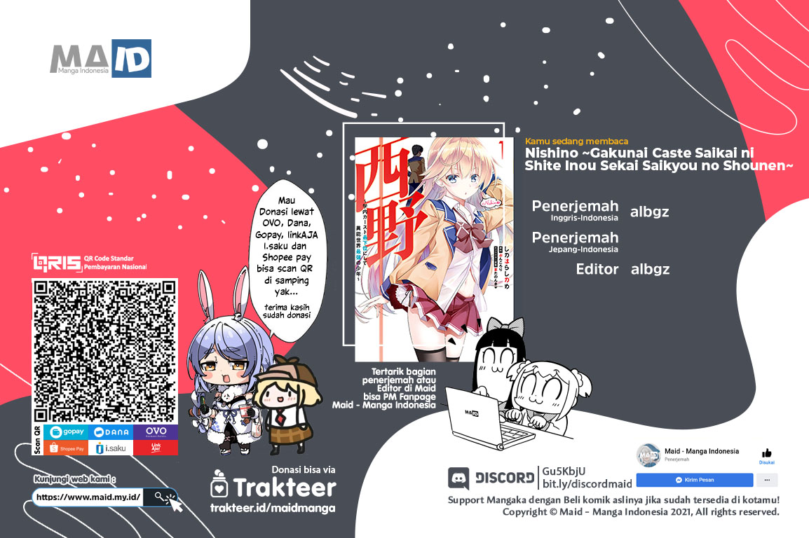 Nishino ~ Gakunai Kasuto Saikai Ni Shite Ino Sekai Saikyo No Shonen ~ Chapter 03 Bahasa Indonesia