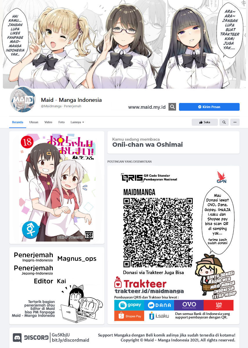 Onii-chan wa Oshimai Chapter 72 Bahasa Indonesia