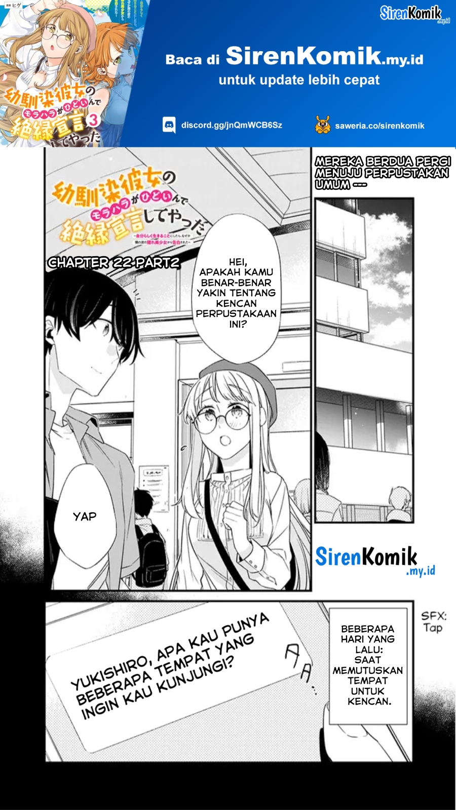 Osananajimi Kanojo no Morahara ga Hidoin de Zetsuen Sengen shite Yatta Chapter 22.2 Bahasa Indonesia