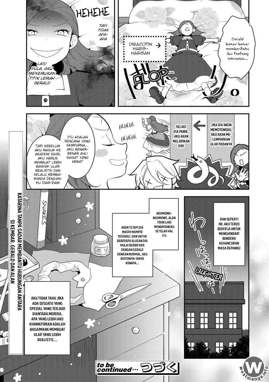 Otome Game no Hametsu Flag shika nai Akuyaku Reijou ni Tensei shite shimatta Chapter 04 Bahasa Indonesia