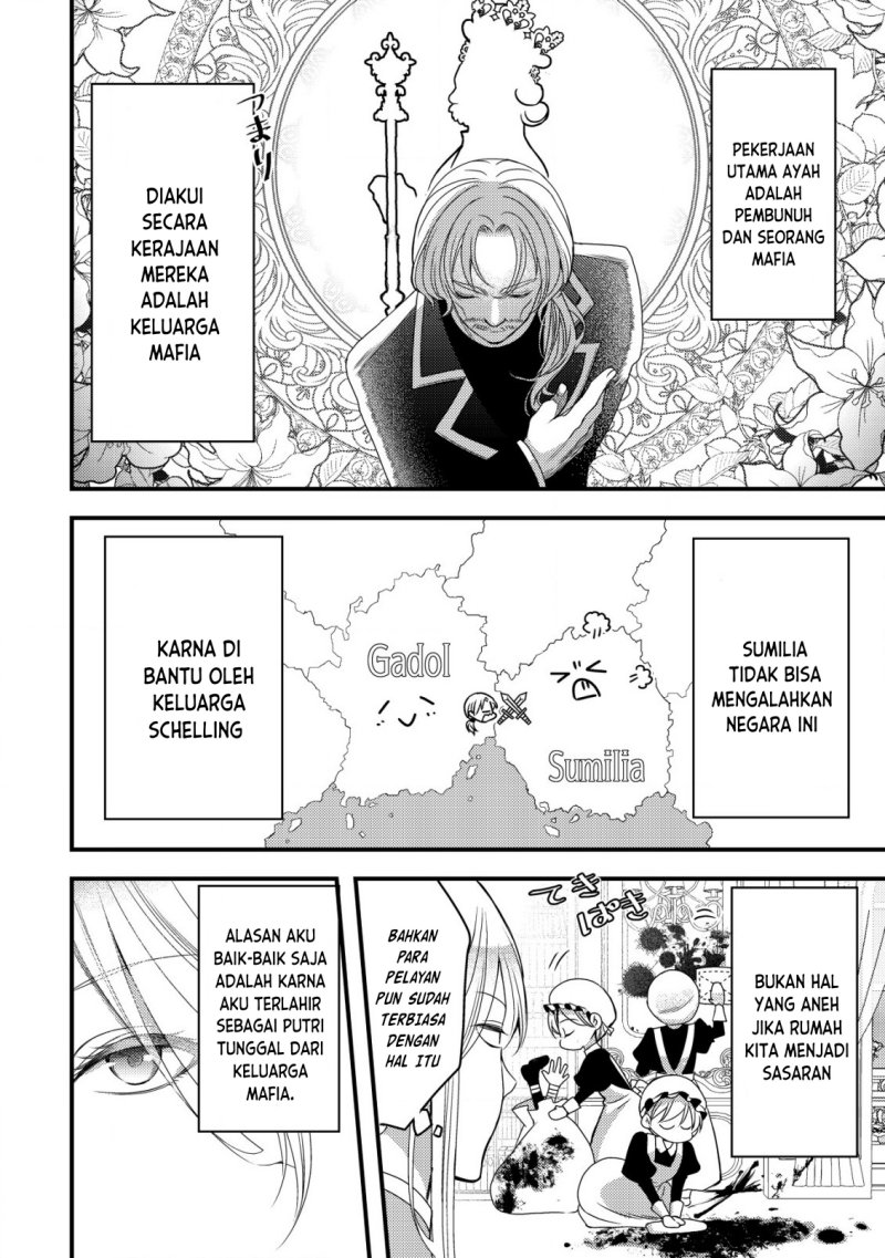 Tensei shita Onna Mafia wa Isekai de Heibon ni Kurashitai – Asashin Ikka no Hakushaku Reijou desu ga Chapter 01 Bahasa Indonesia