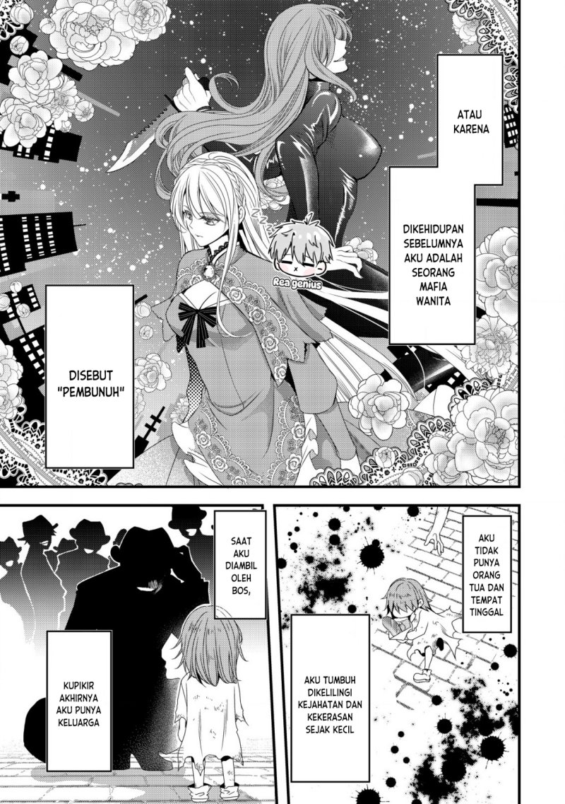 Tensei shita Onna Mafia wa Isekai de Heibon ni Kurashitai – Asashin Ikka no Hakushaku Reijou desu ga Chapter 01 Bahasa Indonesia