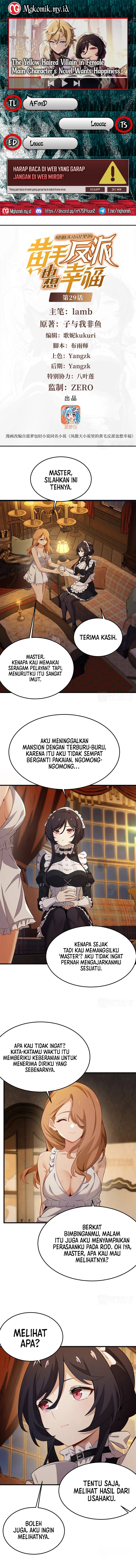The Yellow-haired Villain in Female Main Character’s Novel wants Happiness Chapter 29 Bahasa Indonesia