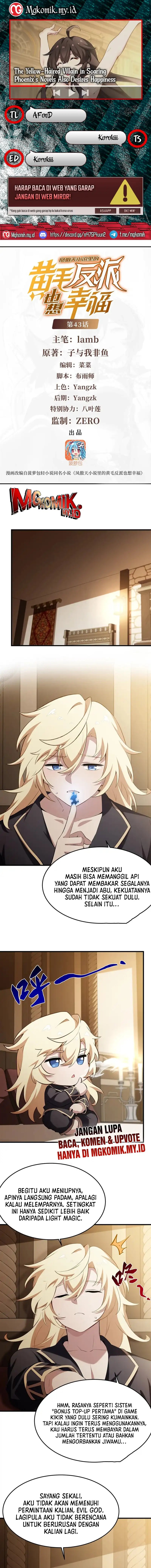 The Yellow-haired Villain in Female Main Character’s Novel wants Happiness Chapter 43 Bahasa Indonesia