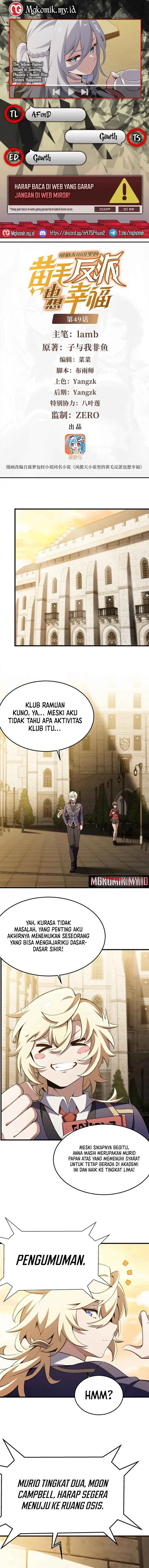 The Yellow-haired Villain in Female Main Character’s Novel wants Happiness Chapter 49 Bahasa Indonesia