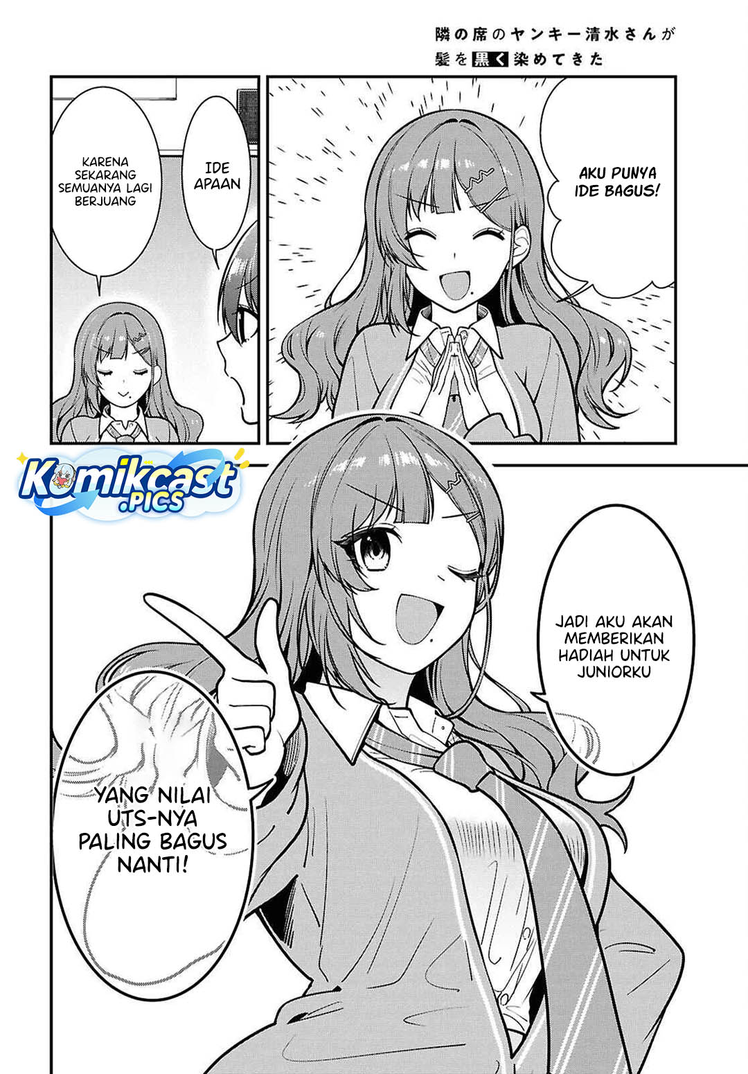 Tonari no Seki no Yankee Shimizu-san ga Kami o Kuroku Sometekita Chapter 12 Bahasa Indonesia