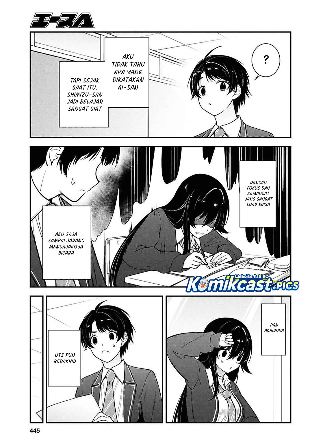 Tonari no Seki no Yankee Shimizu-san ga Kami o Kuroku Sometekita Chapter 12 Bahasa Indonesia