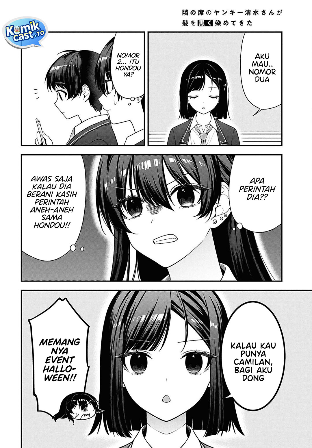 Tonari no Seki no Yankee Shimizu-san ga Kami o Kuroku Sometekita Chapter 14 Bahasa Indonesia