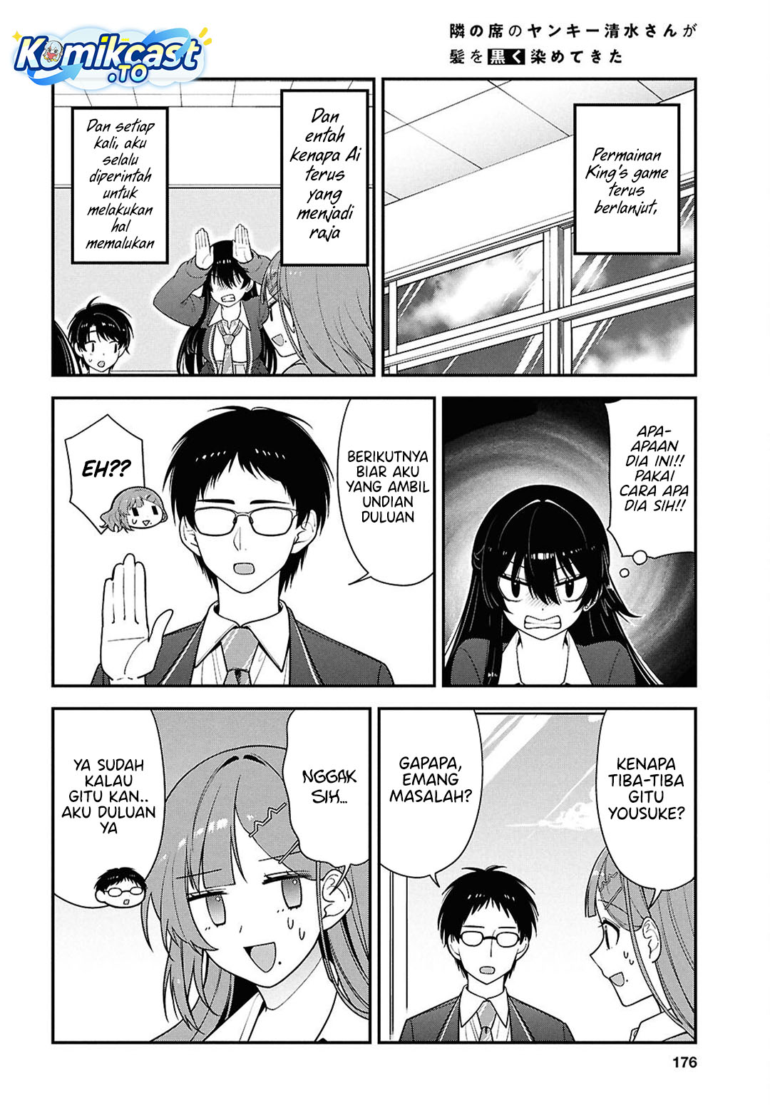 Tonari no Seki no Yankee Shimizu-san ga Kami o Kuroku Sometekita Chapter 14 Bahasa Indonesia