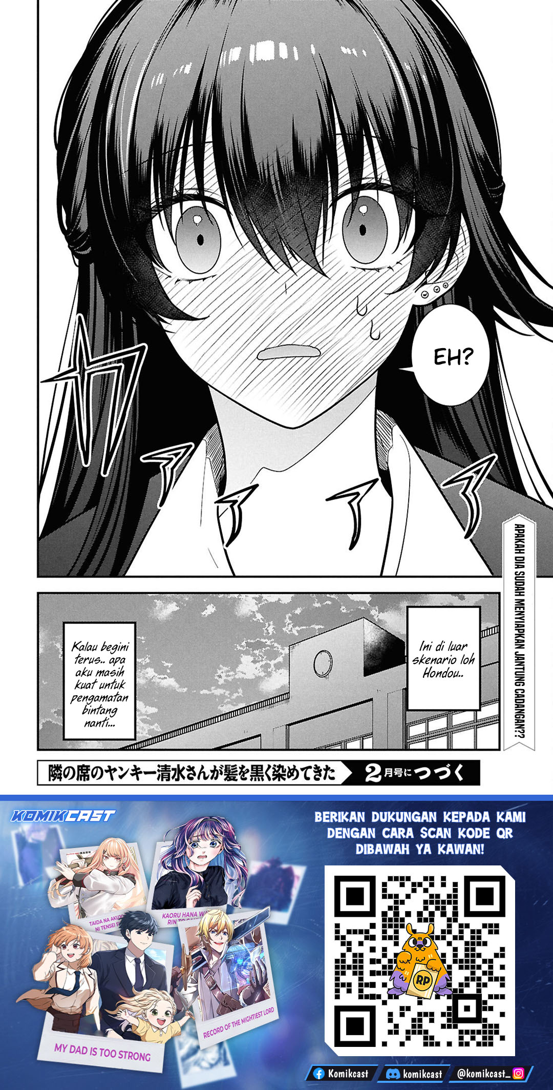 Tonari no Seki no Yankee Shimizu-san ga Kami o Kuroku Sometekita Chapter 14 Bahasa Indonesia