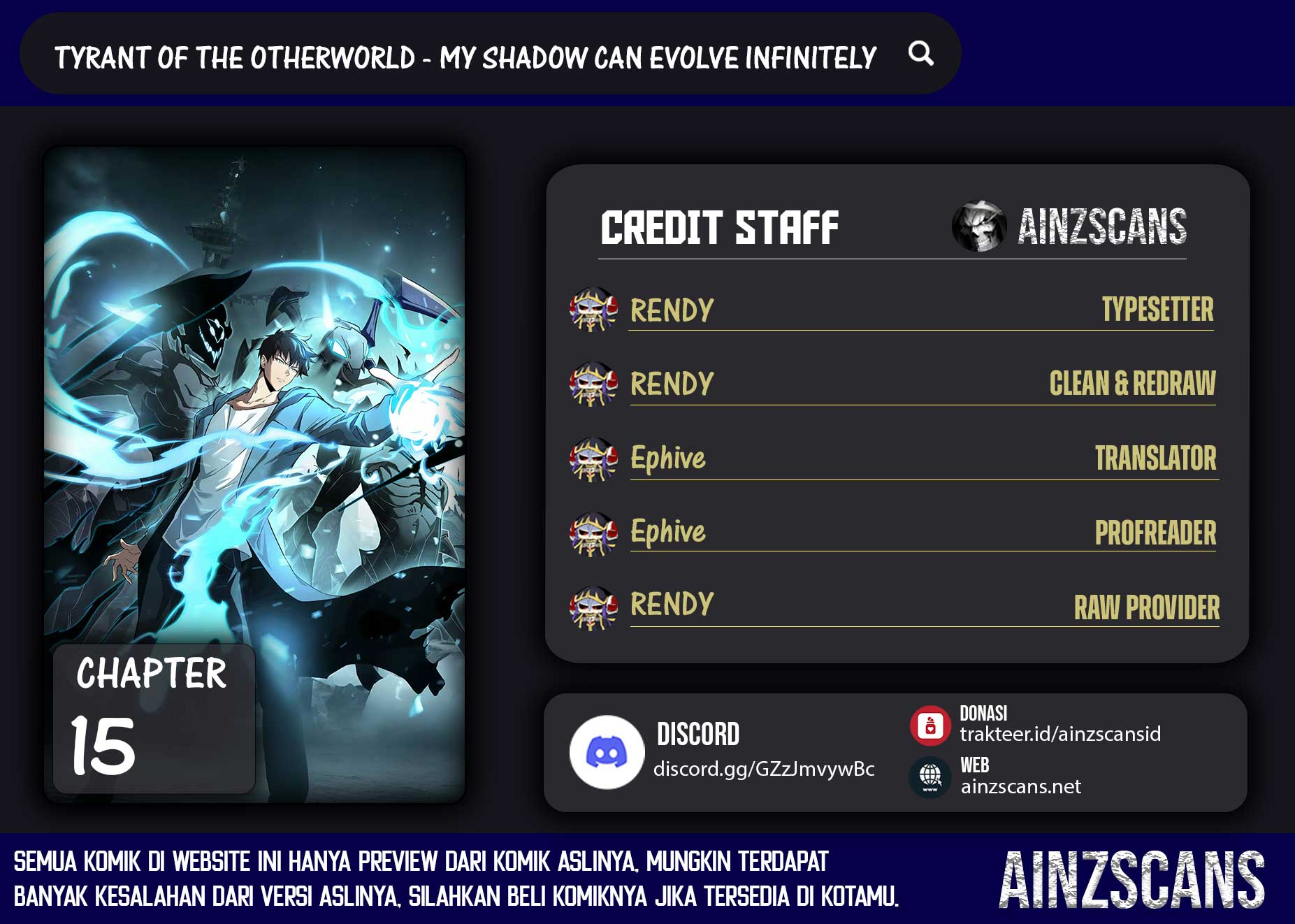 Tyrant of the Otherworld: My Shadow Can Evolve Infinitely Chapter 15 Bahasa Indonesia