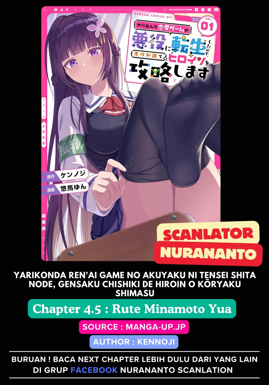 Yarikonda ren’ai game no akuyaku ni tensei shita node, gensaku chishiki de hiroin o kōryaku shimasu Chapter 04.5 Bahasa Indonesia